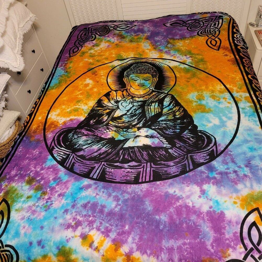 Celtic Buddha Tie Dye Bed Cover Linen Wall Hanging Tapestry Style Zen Yoga Room
